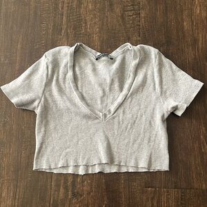 Brandy Melville gray ribbed cropped short sleeve top size small